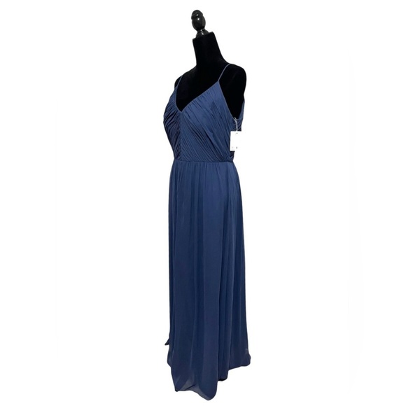 Dessy Collection #2989 Blue Lux Chiffon V Neck Floor Length Dress Size 12 - Picture 2 of 12